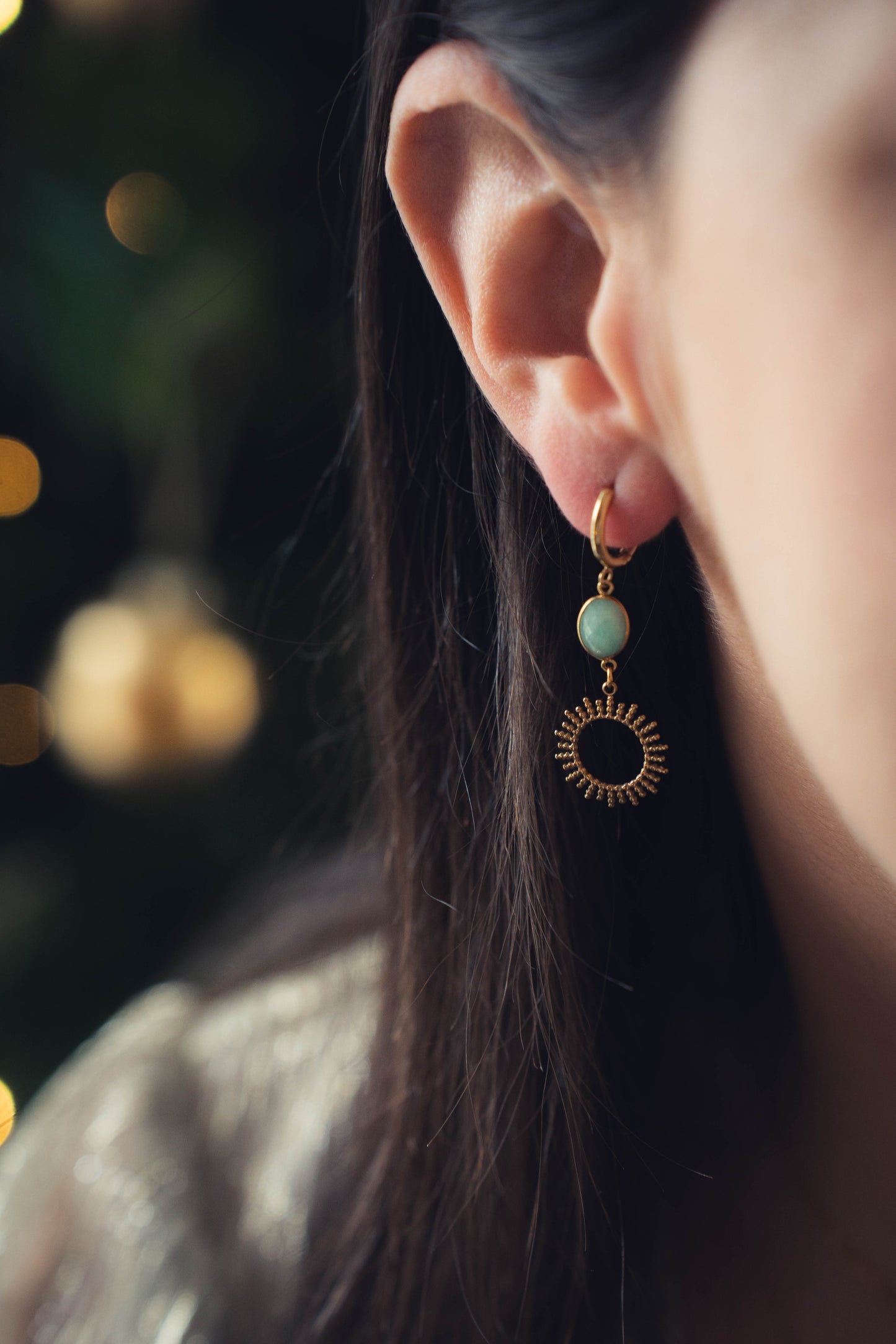 Sintra | Boucles d'oreilles en acier inoxydable et pierres naturelles | Amazonite | Doré