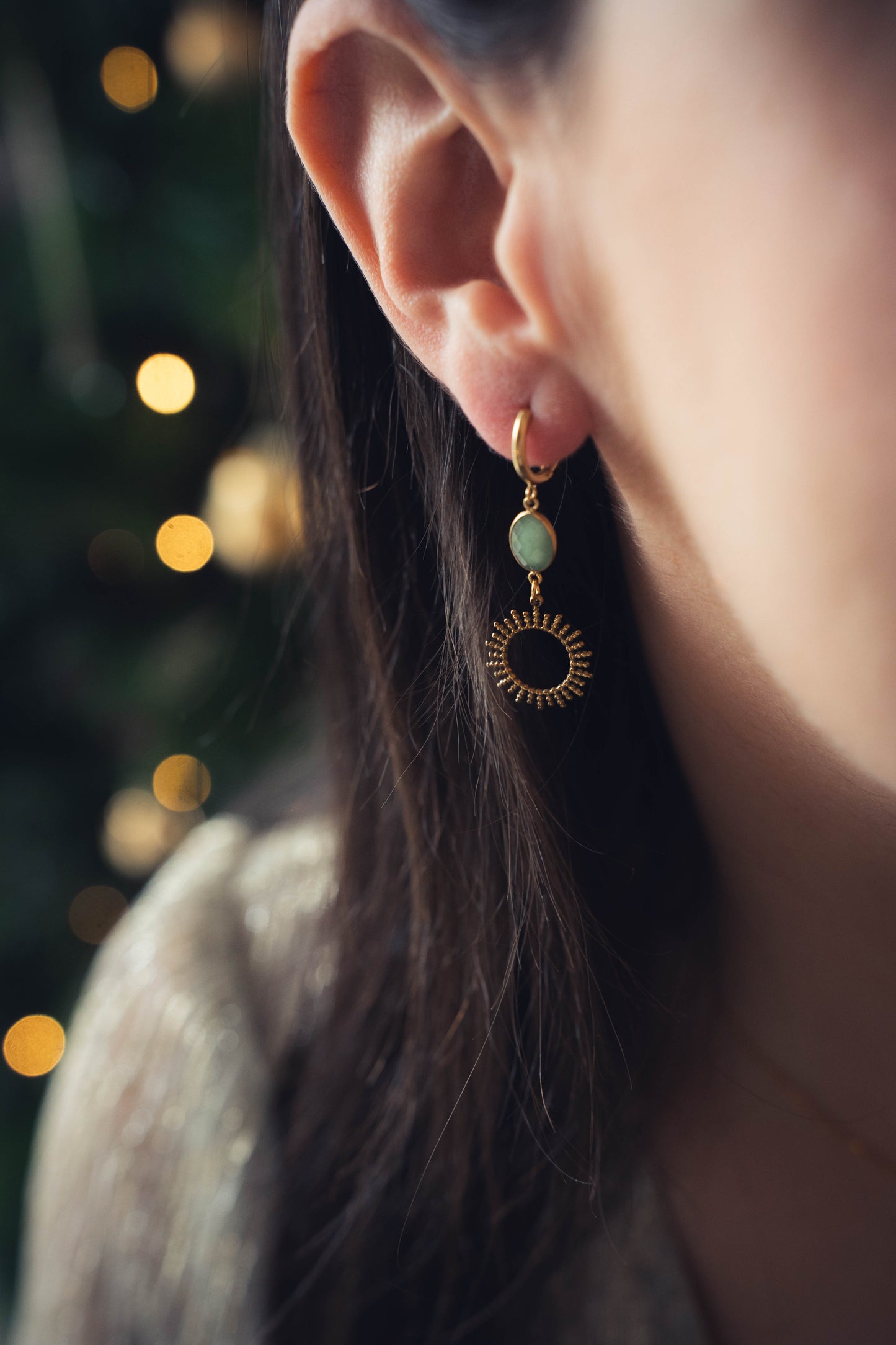 Sintra | Boucles d'oreilles en acier inoxydable et pierres naturelles | Aventurine verte | Doré