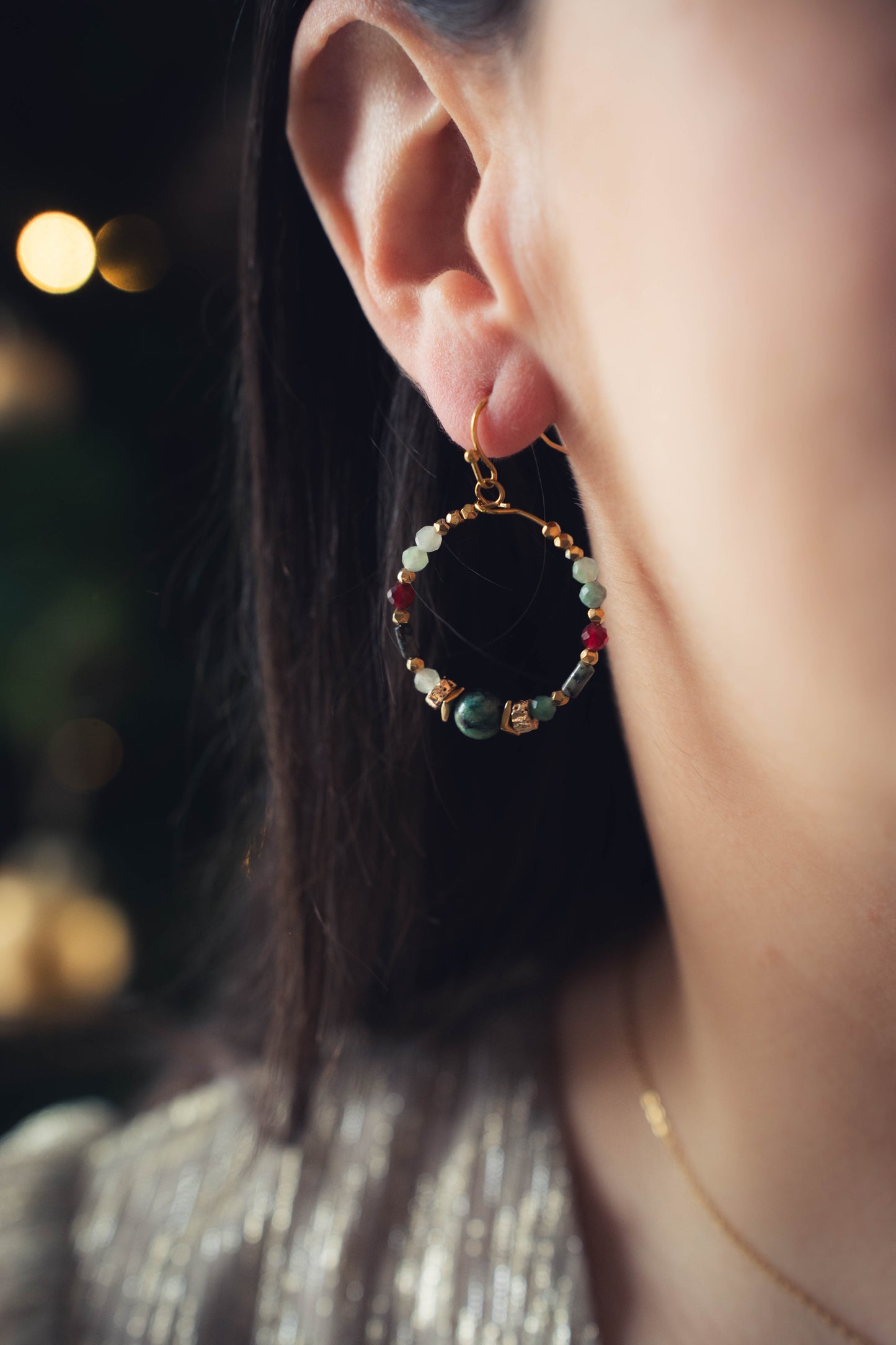 Cali | Boucles d'oreilles en acier inoxydable et pierres naturelles | Turquoise africaine & hématite | Doré