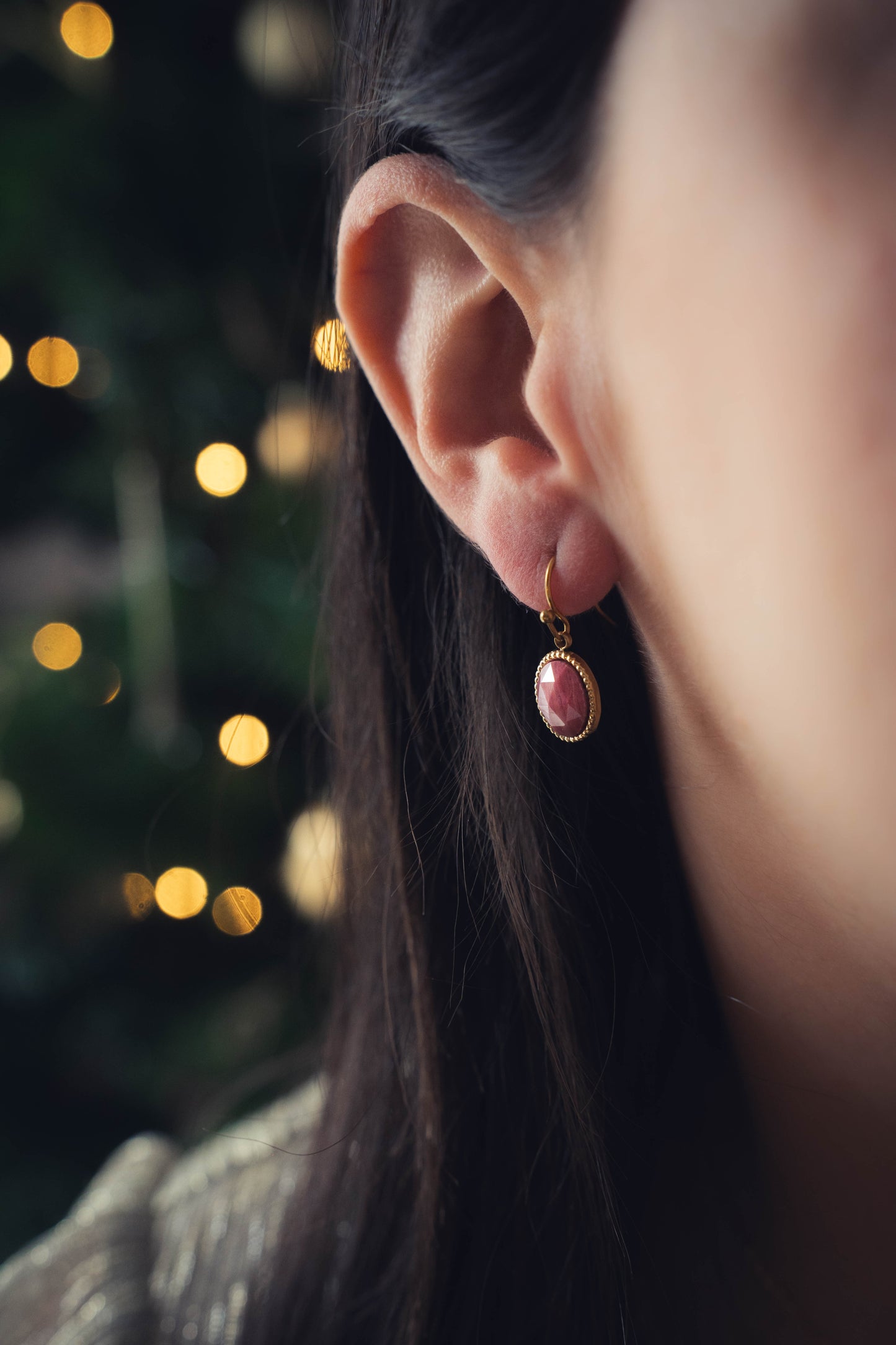 Vérone | Boucles d'oreilles en acier inoxydable et pierres naturelles | Rhodonite | Doré