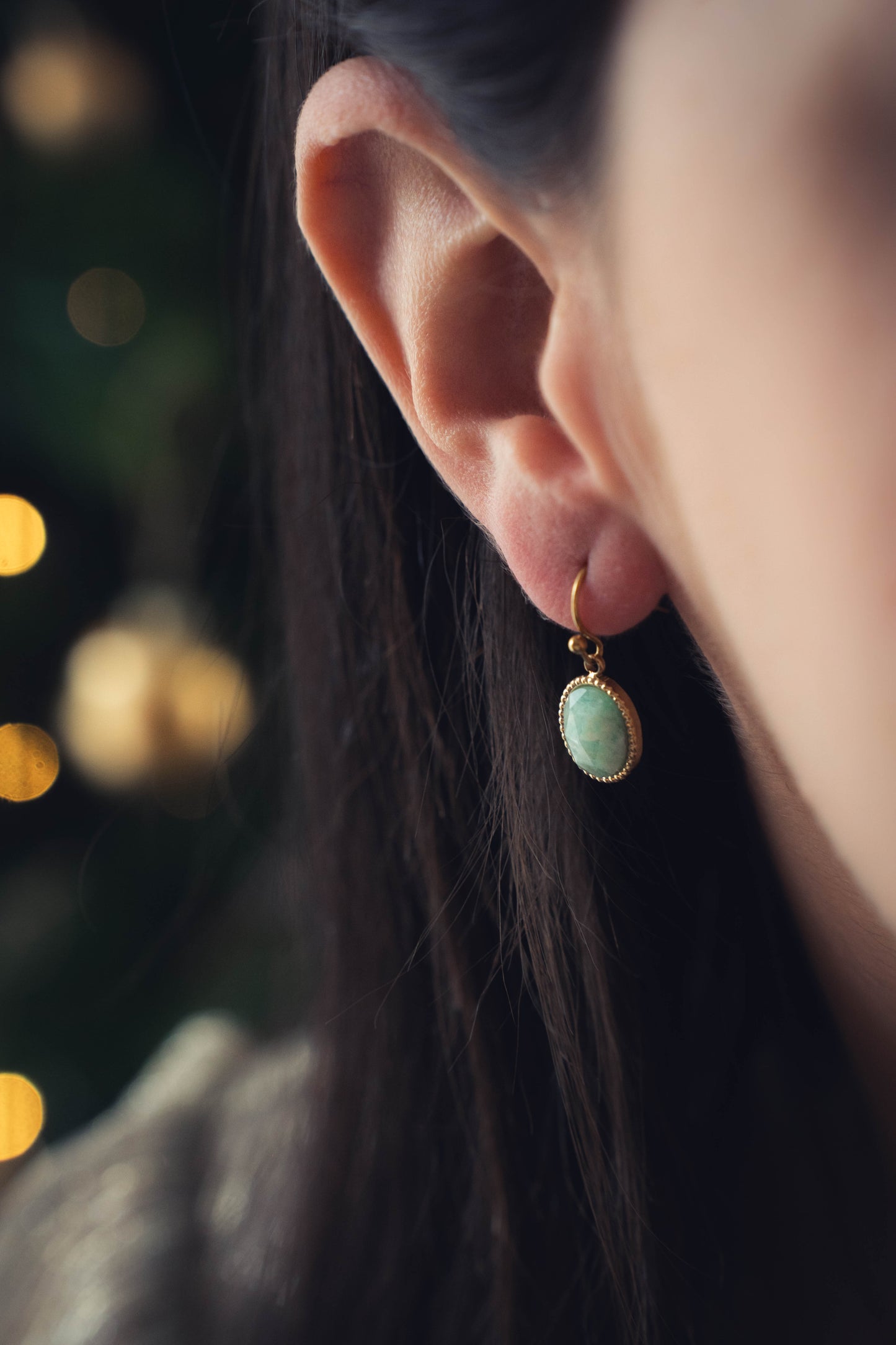 Vérone | Boucles en acier inoxydable et pierres naturelles | Amazonite | Doré