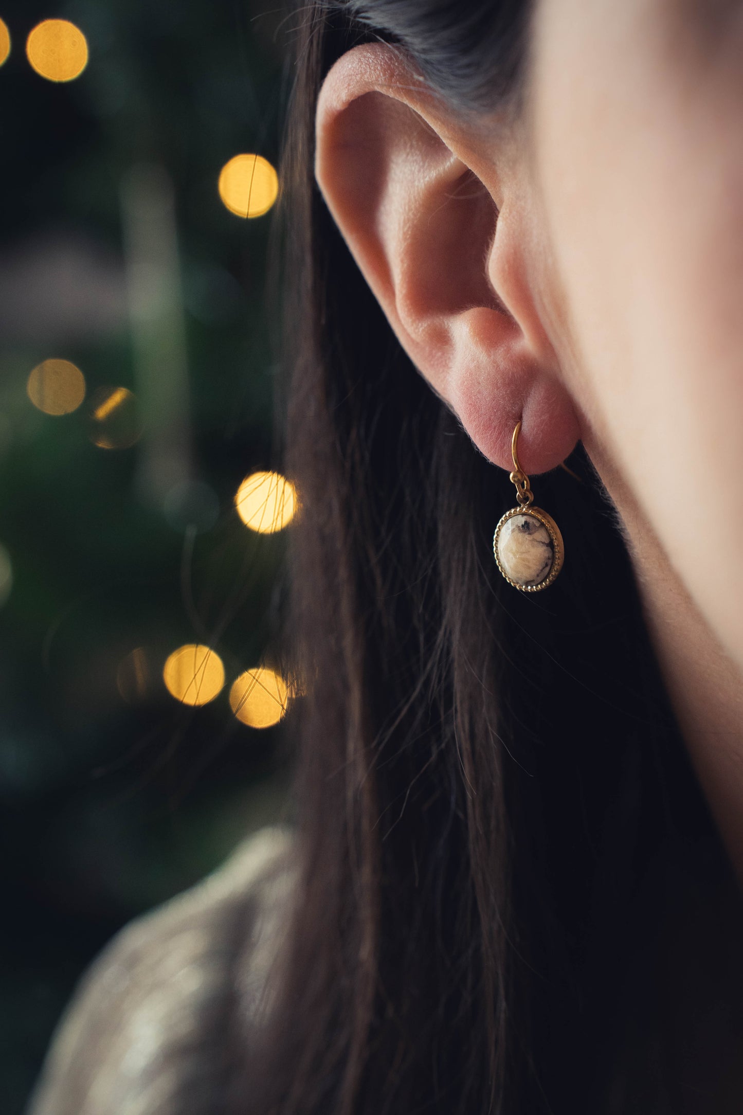 Vérone | Boucles d'oreilles en acier inoxydable et pierres naturelles | Feldspath | Doré