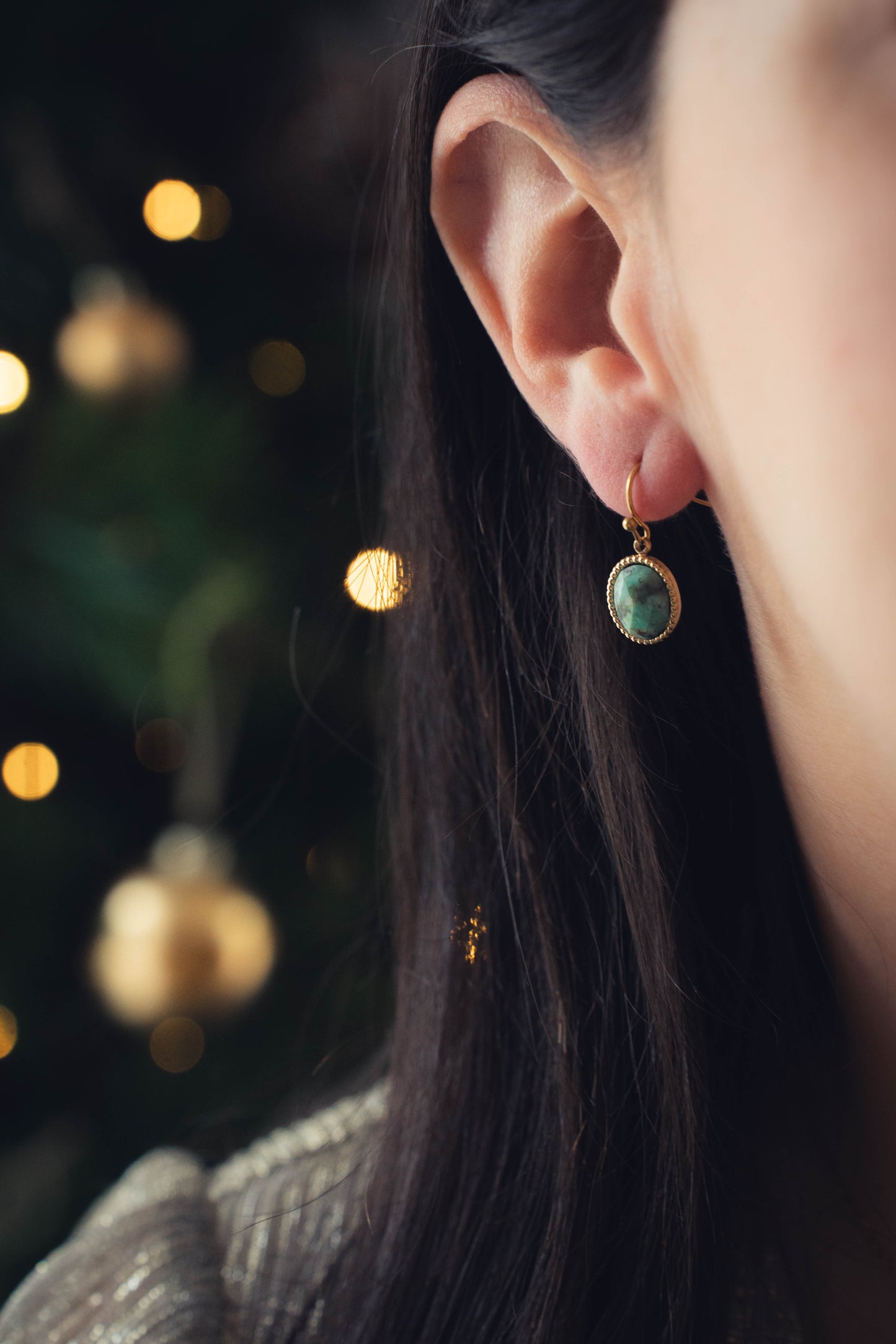 Vérone | Boucles d'oreilles en acier inoxydable et pierres naturelles | Turquoise Africaine | Doré