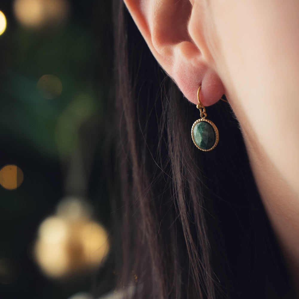 Vérone | Boucles d'oreilles en acier inoxydable et pierres naturelles | Jaspe vert | Doré