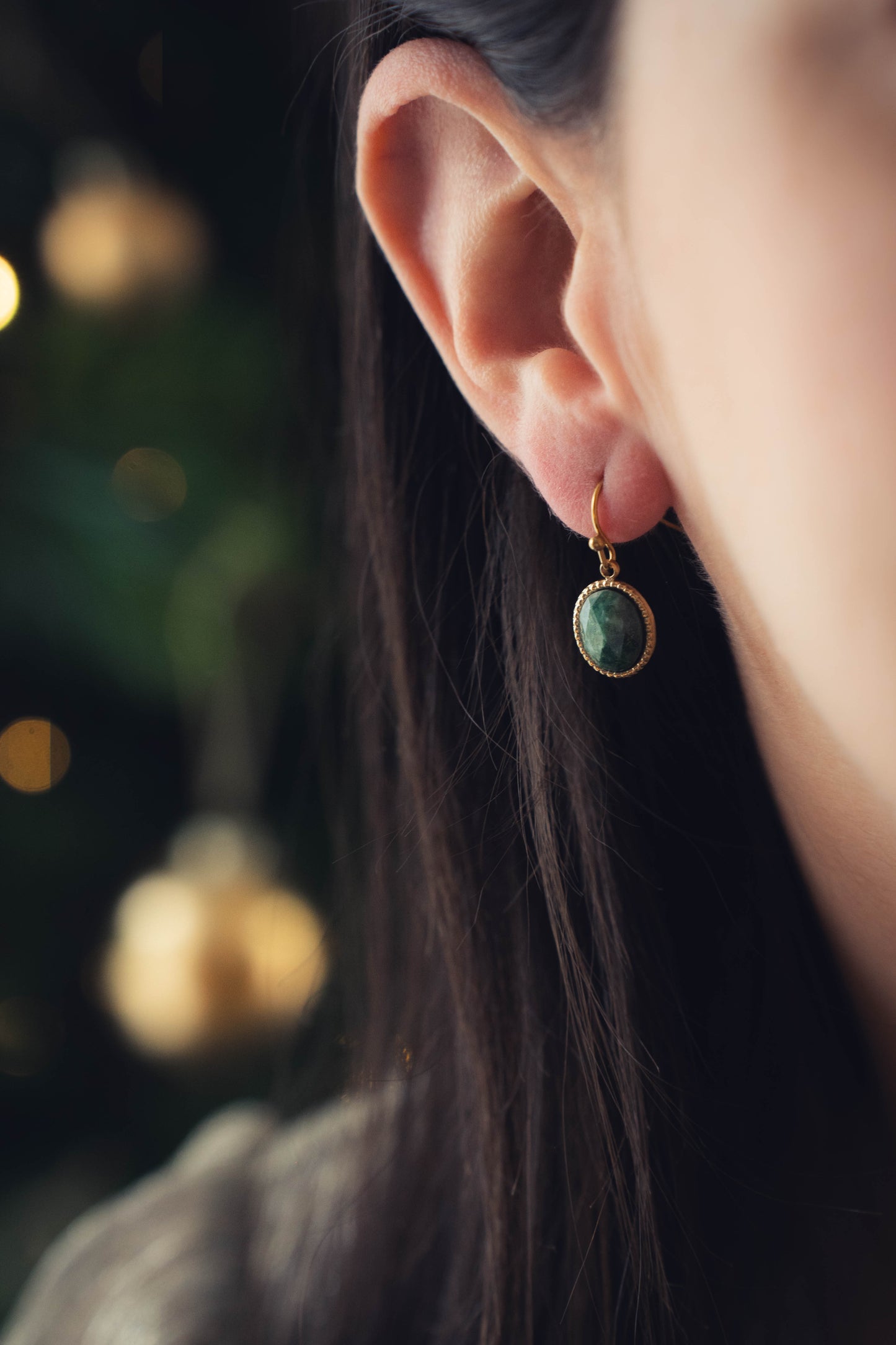 Vérone | Boucles d'oreilles en acier inoxydable et pierres naturelles | Jaspe vert | Doré