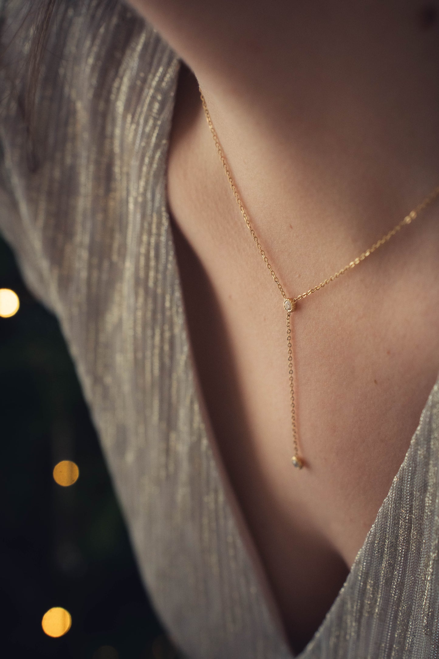 Rhodes | Collier Y en acier inoxydable | Oxyde de zirconium blanc | Doré