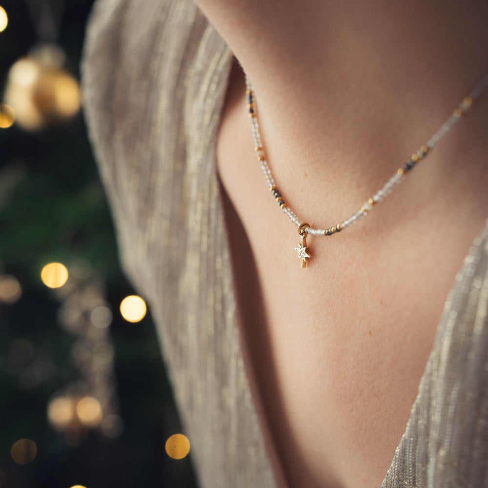 Galway | Collier en acier inoxydable et pierres naturelles | Labradorite & Pyrite | Doré