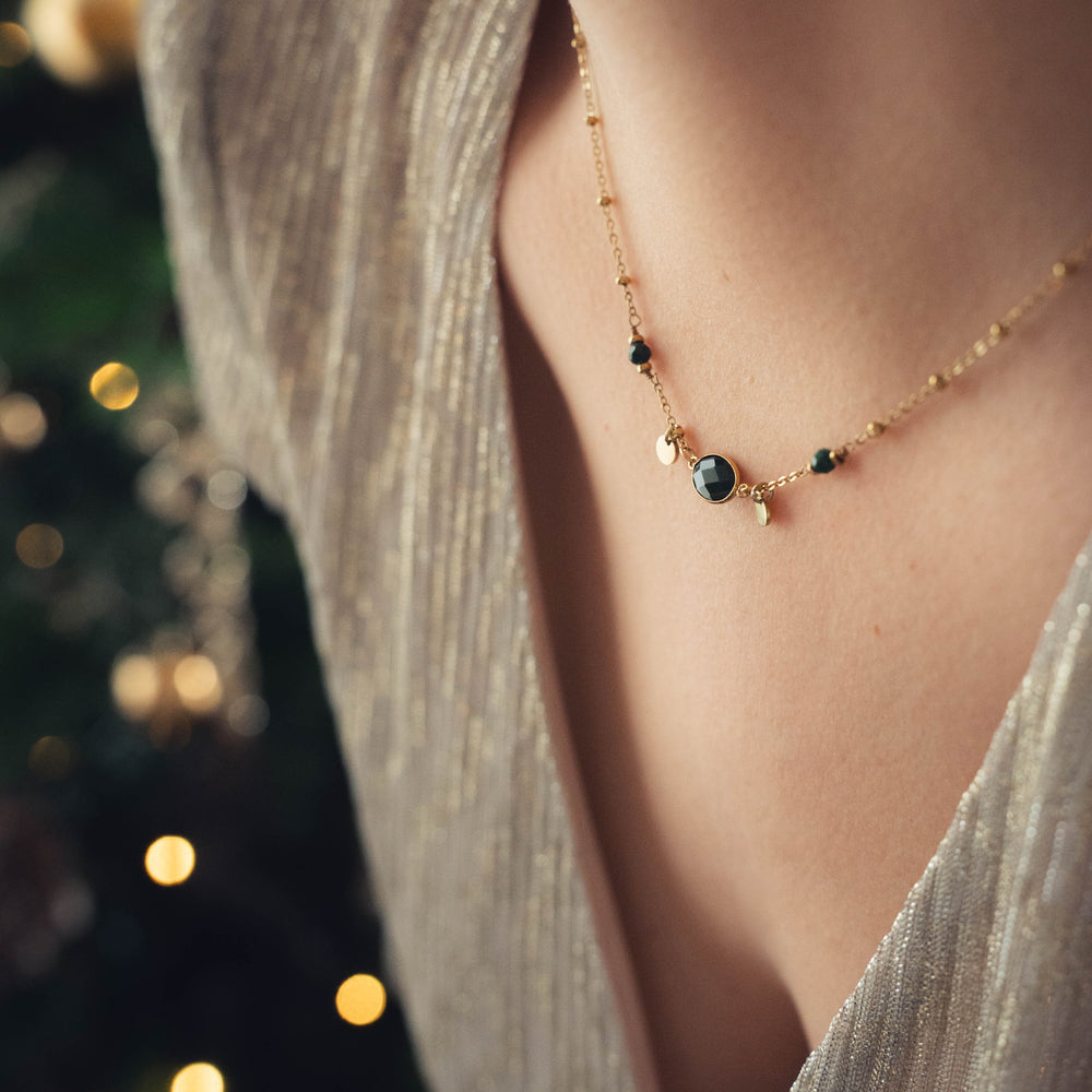 Tulum | Collier en acier inoxydable et pierres naturelles | Agate mousse | Doré