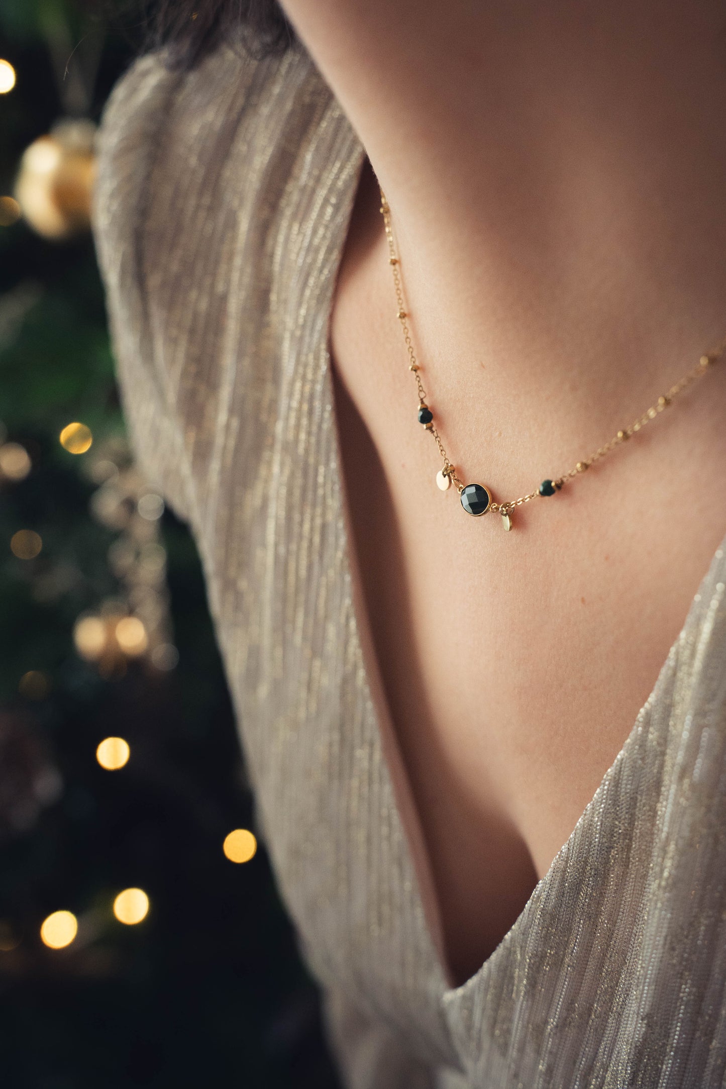 Tulum | Collier en acier inoxydable et pierres naturelles | Agate mousse | Doré