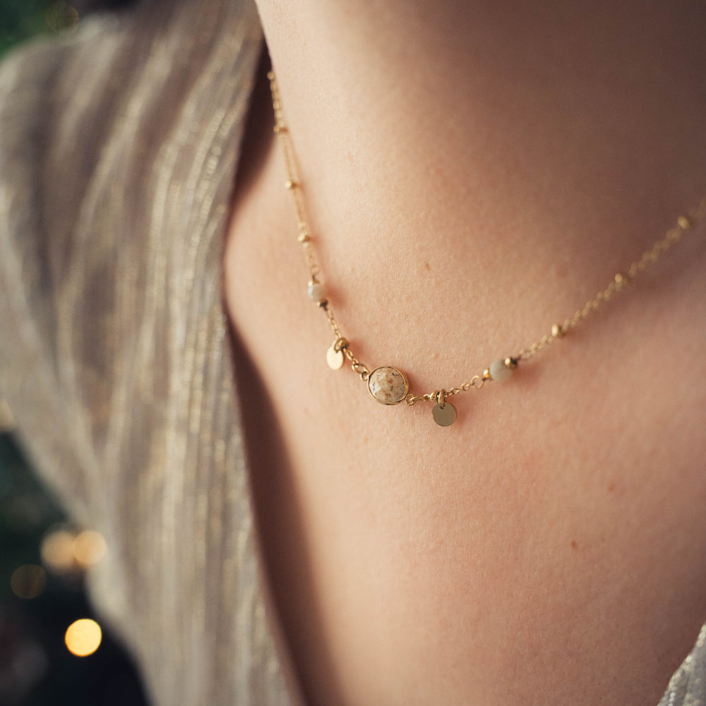 Tulum | Collier en acier inoxydable et pierres naturelles | Jaspe Paysage | Doré