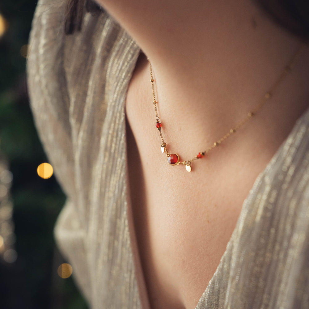 Tulum | Collier en acier inoxydable et pierres naturelles | Cornaline | Doré