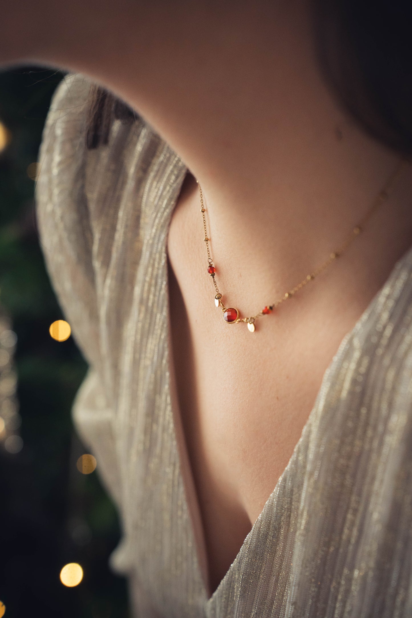 Tulum | Collier en acier inoxydable et pierres naturelles | Cornaline | Doré