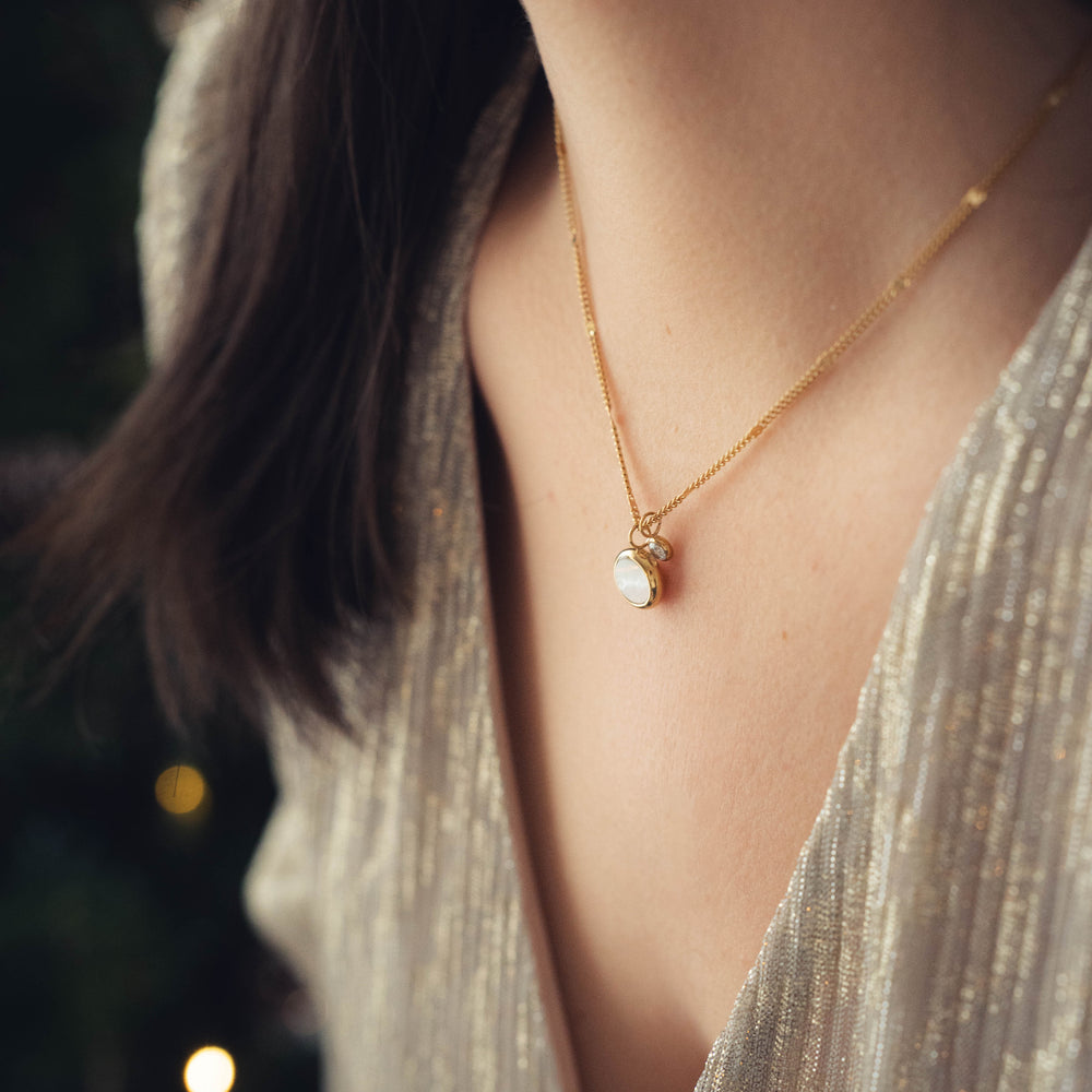 Mexico | Collier en acier inoxydable et pierre naturelle | Nacre | Doré