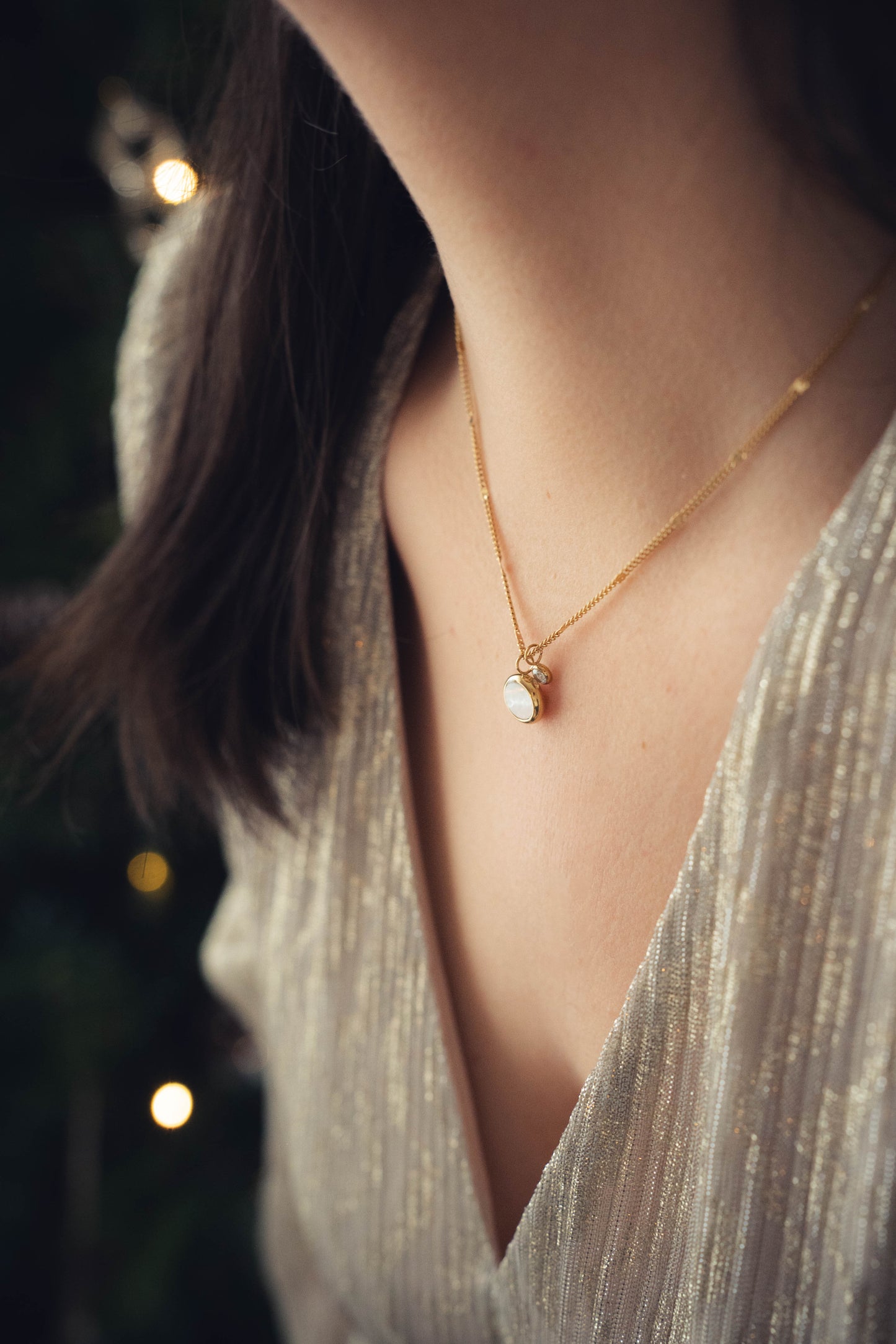 Mexico | Collier en acier inoxydable et pierre naturelle | Nacre | Doré