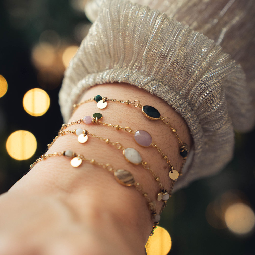 Tulum | Bracelet en acier inoxydable et pierres naturelles | Améthyste | Doré