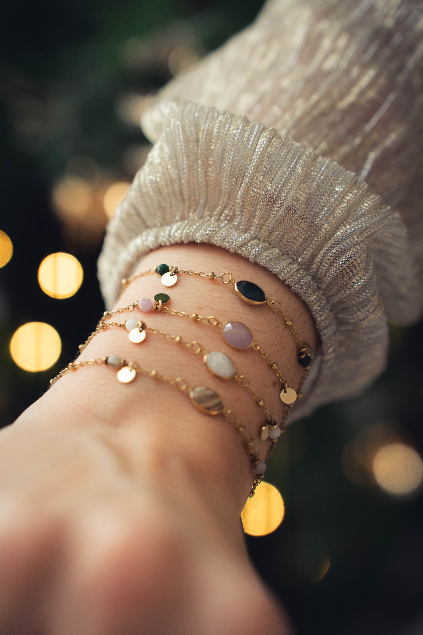 Tulum | Bracelet en acier inoxydable et pierres naturelles | Améthyste | Doré