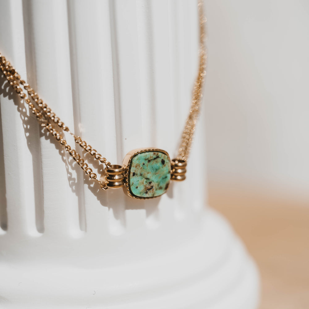 
                      
                        Izmir | Bracelet en acier inoxydable et pierre naturelle | Turquoise Africaine | Doré
                      
                    
