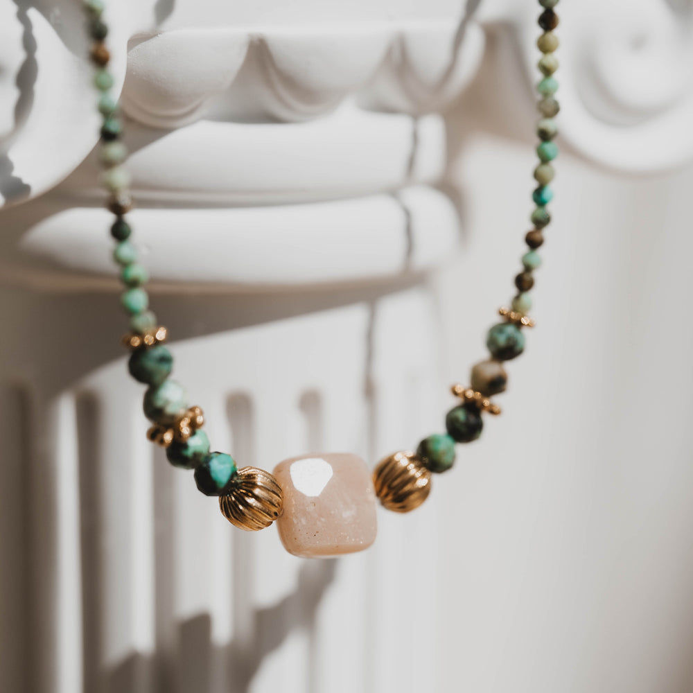 Le Caire | Collier en acier inoxydable et pierres naturelles | Turquoise Africaine | Doré