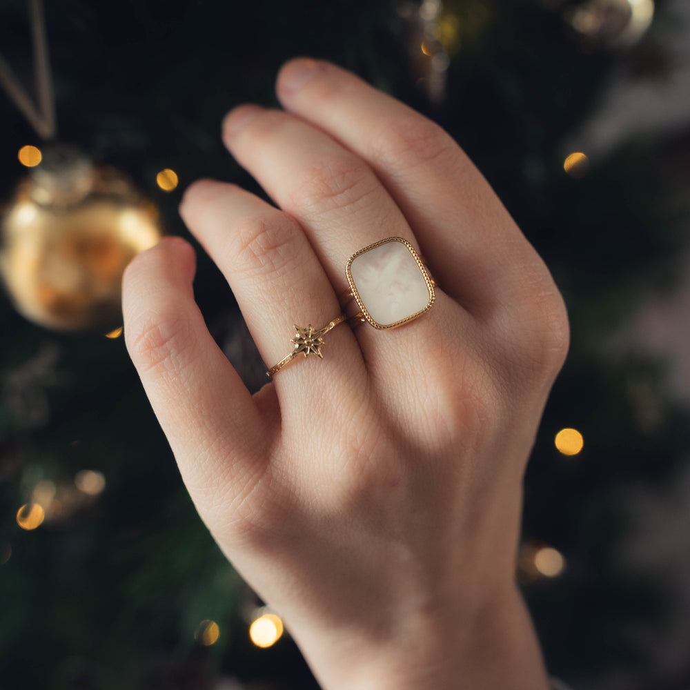 Modène | Bague en acier inoxydable et pierre naturelle | Nacre | Doré