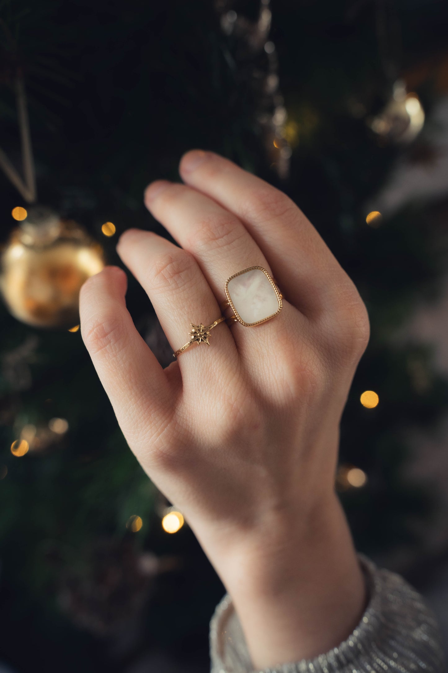 Modène | Bague en acier inoxydable et pierre naturelle | Nacre | Doré