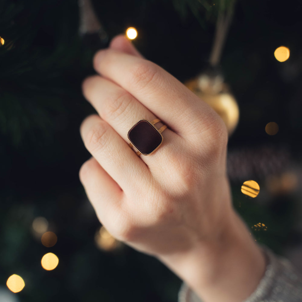 Modène | Bague en acier inoxydable et pierre naturelle | Œil de Taureau | Doré