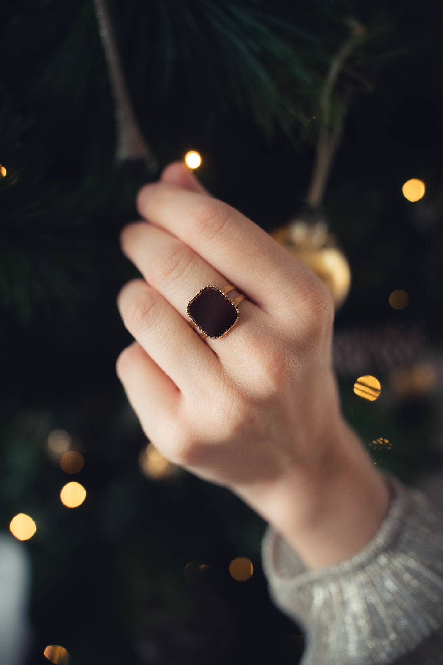 Modène | Bague en acier inoxydable et pierre naturelle | Œil de Taureau | Doré