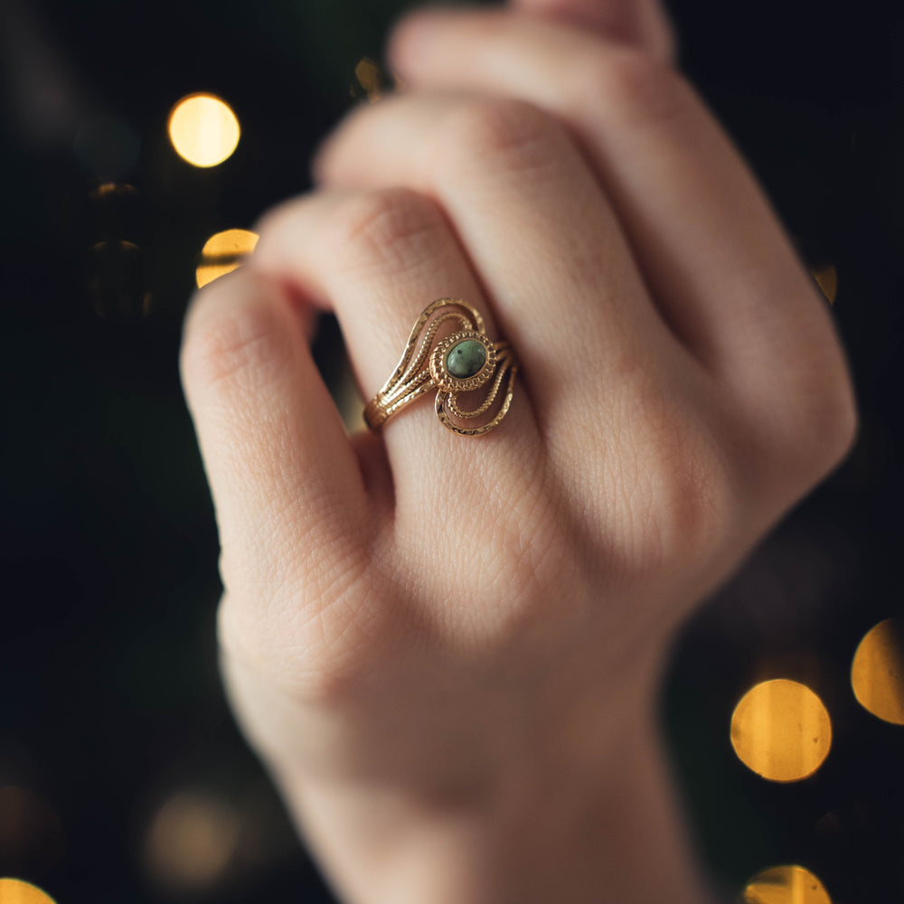 Playa del Carmen | Bague en acier inoxydable et pierre naturelle | Turquoise africaine | Doré