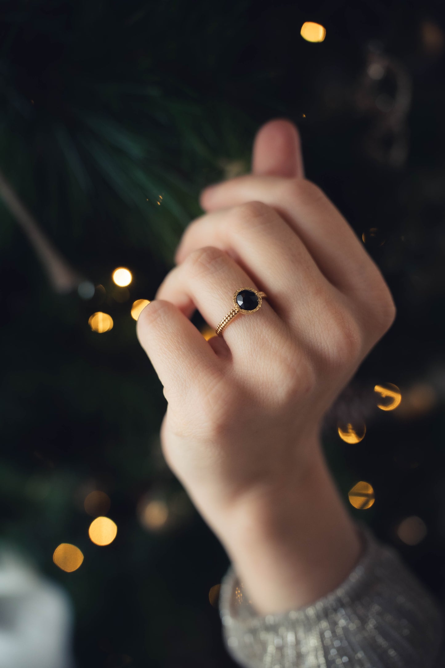 Tijuana | Bague en acier inoxydable et pierre naturelle | Onyx | Doré