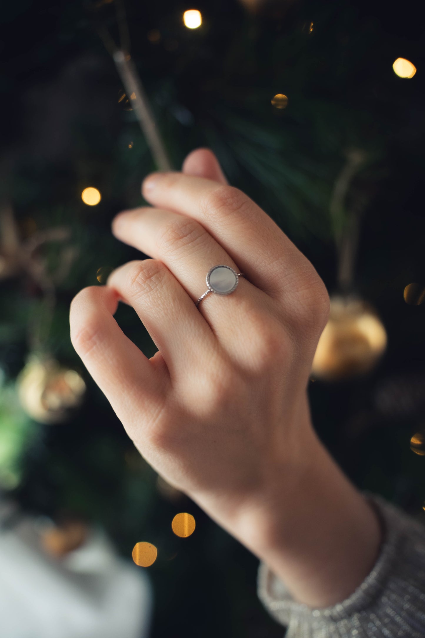 Nicosie | Bague en acier inoxydable et pierre naturelle | Nacre | Argenté