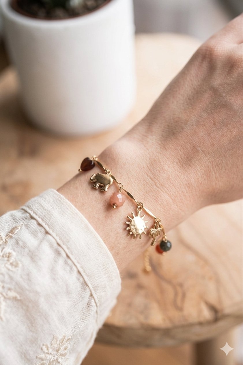 Messina | Bracelet breloques en acier inoxydable | Doré