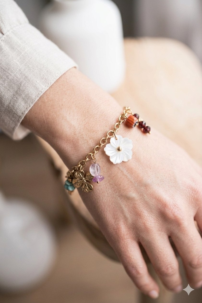 Marrakech | Bracelet breloques en acier inoxydable | Doré