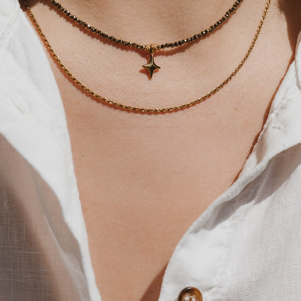 Palerme | Collier en acier inoxydable et pierres naturelles | Pyrite | Doré