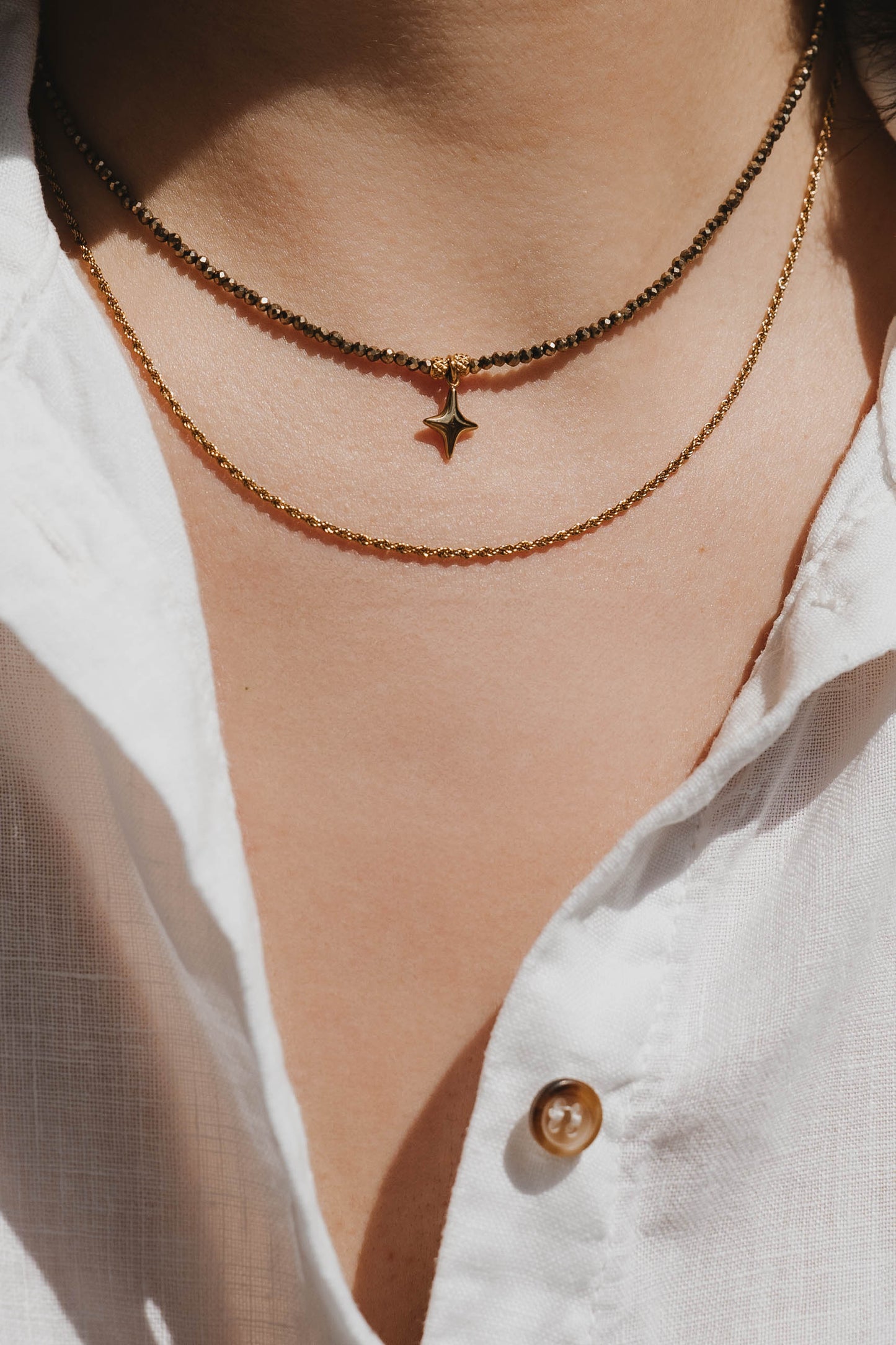 Palerme | Collier en acier inoxydable et pierres naturelles | Pyrite | Doré